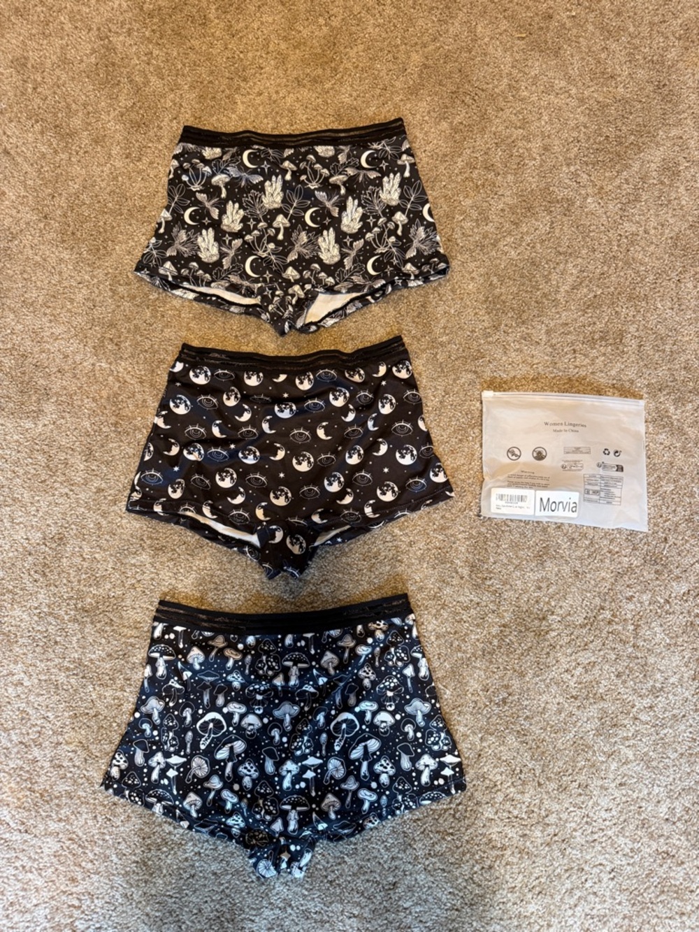 Black Celestial & Mushroom Print High-Waist Shorts (3 Pack)